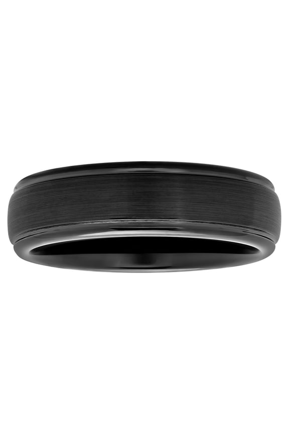 Men's Black Tungsten Grooved Satin Comfort Fit 6MM Wedding Band by Brilliance Fine Jewelry - Mens Ring