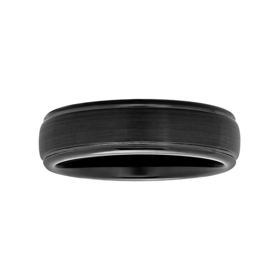 Men's Black Tungsten Grooved Satin Comfort Fit 6MM Wedding Band by Brilliance Fine Jewelry - Mens Ring