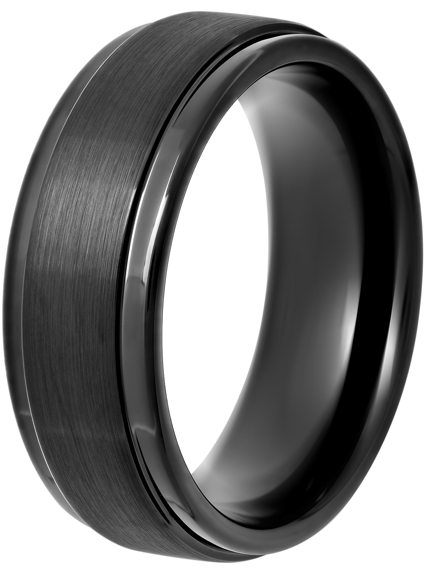 Brilliance Fine Jewelry Men's Black Tungsten Step Edge Satin Comfort Fit 8MM Wedding Band - Mens Ring