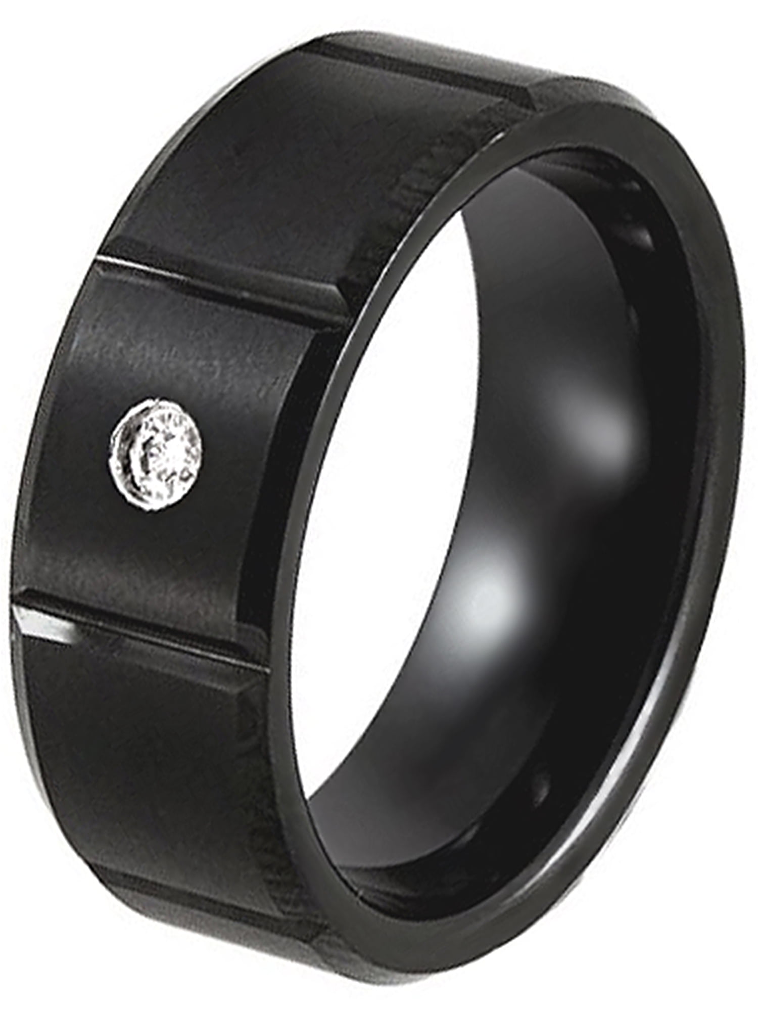 Men's Black Tungsten Wedding Band 8MM Diamond Accent Wedding Ring