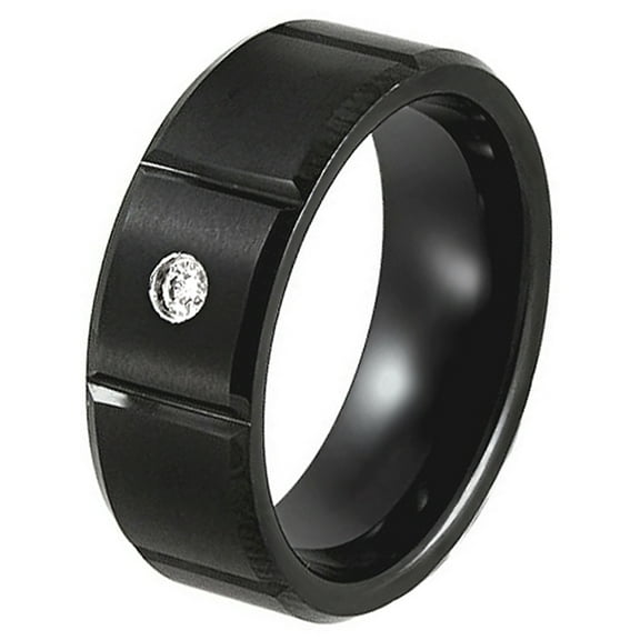 Men's Black Tungsten Wedding Band 8MM Diamond Accent Wedding Ring