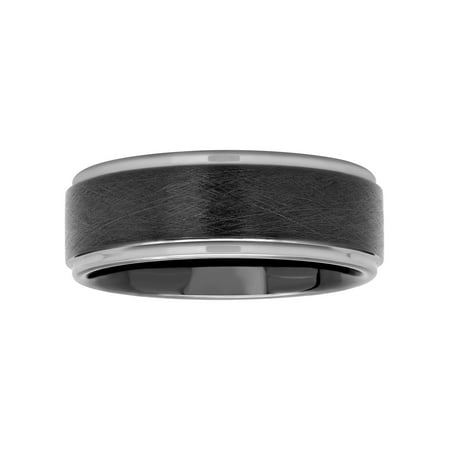 Brilliance Fine Jewelry Men's Black Two-Tone Tungsten Frozen Finish Step Edge 8MM Wedding Band - Men's Ring