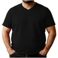 thumbnail image 1 of Men's Black V-Neck Short Sleeve T-Shirt Quick Dry Athletic Workout Casual Lightweight Tee, 1 of 7