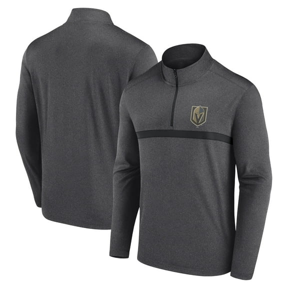 Men's Logo Athletic Heather Charcoal Vegas Golden Knights Head-to-Head Raglan Quarter-Zip Top