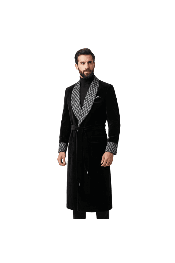 Men’s Black Velvet Smoking Robe, Luxury Velvet Dressing Gown, Paisley Shawl Collar Robe, Personalized Monogram Robe, Groom Gift, Wedding Robe
