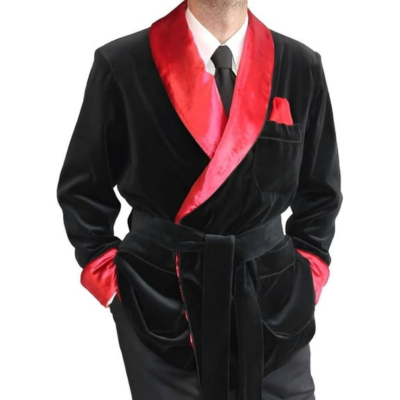 Men's Black Velvet Smoking Robes Jacket Evening Wear Robes Coat Christmas Party Wear Jackets Coat 