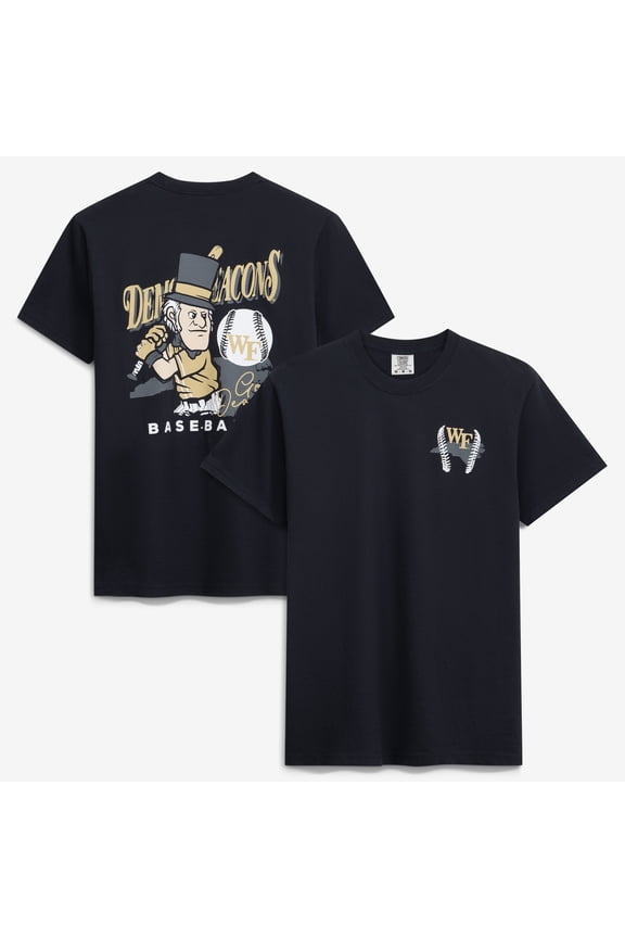 Men's Black Wake Forest Demon Deacons Drawn Mascot Baseball T-Shirt