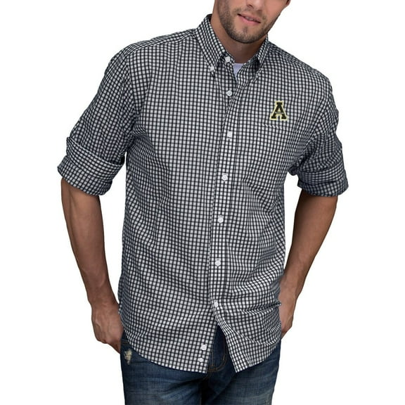 Men's Black/White Appalachian State Mountaineers NCAA Gingham Button-Down Check Shirt
