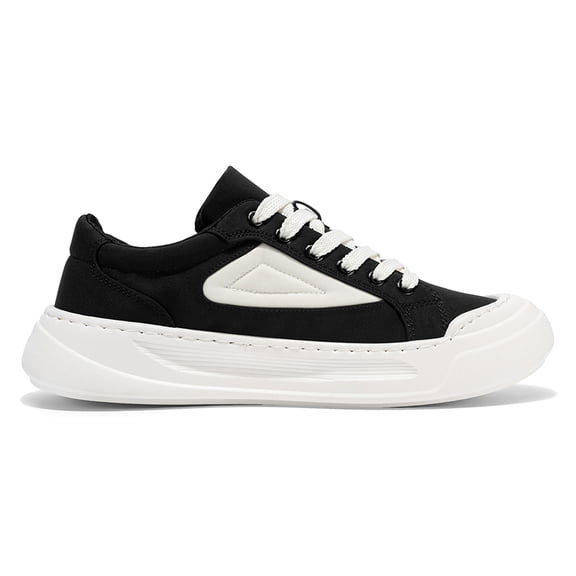 Men's Black & White Chunky Platform Sneakers with Geometric Accent, Casual Streetwear Shoes