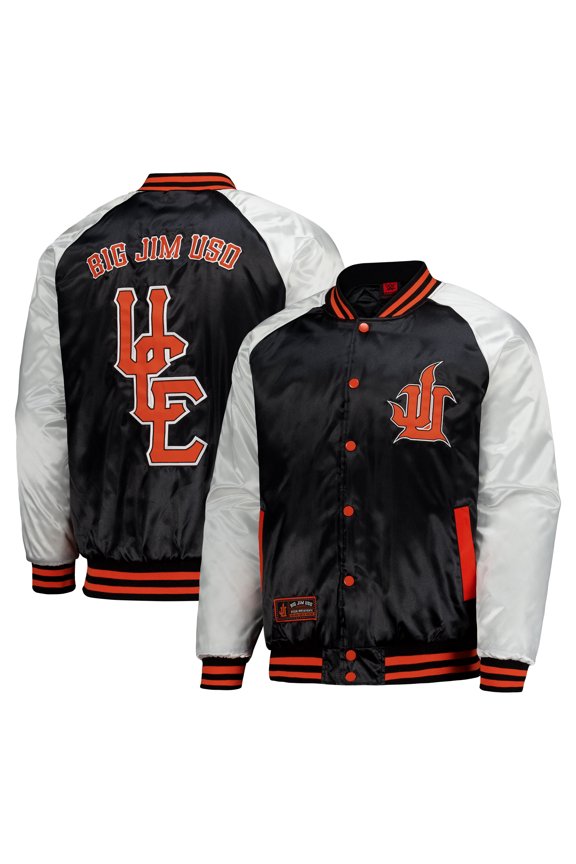Men's  Black/White Jimmy Uso Full-Snap Varsity Jacket
