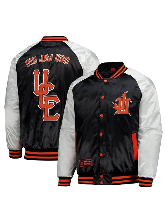 Men's Black/White Jimmy Uso Full-Snap Raglan Varsity Jacket