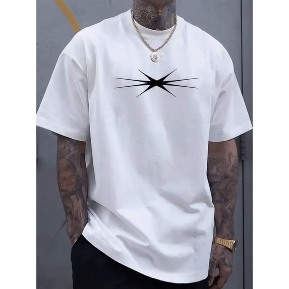 Men's Black/White Lightning Bolt Graphic T-Shirt - Summer Short Sleeve Casual Tee, Breathable for Sports & Outdoors