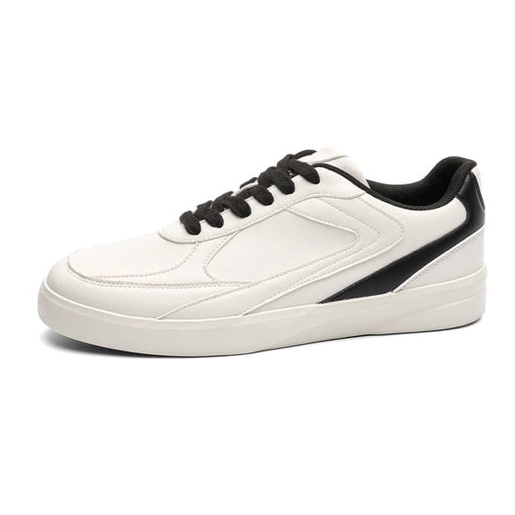 Men's Black & White Minimalist Leather Sneakers, Sleek Monochrome Casual Shoes
