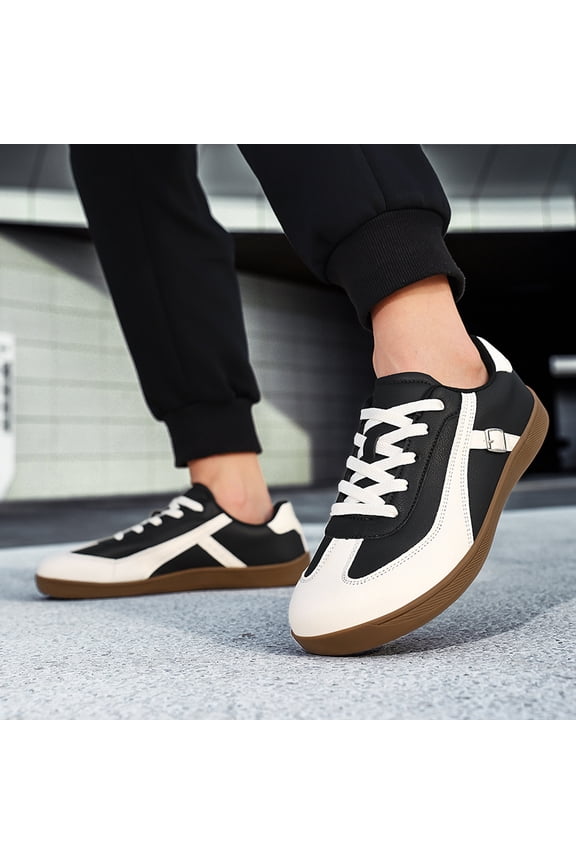 Men's Black White Retro Leather Trainer Shoes Non Slip Gum Sole Casual Walking Sneakers