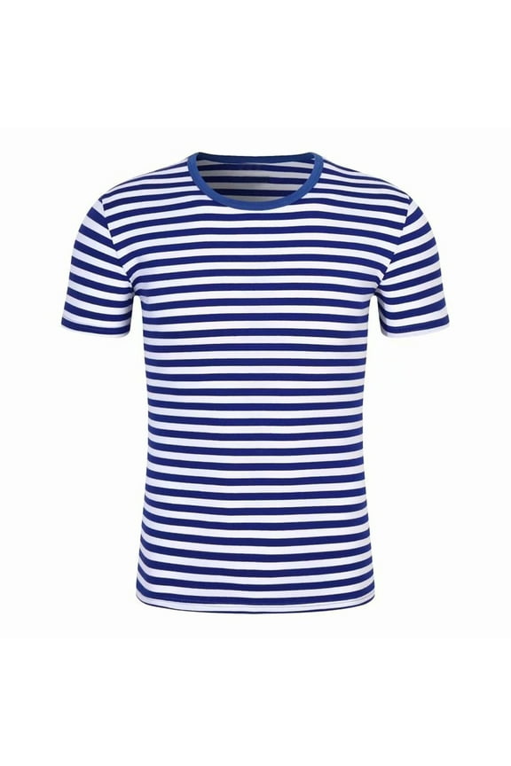 Men's Black White Striped T Shirts Crew Neck Short Sleeve Tops Casual Breton Striped Tees for Daily Streetwear