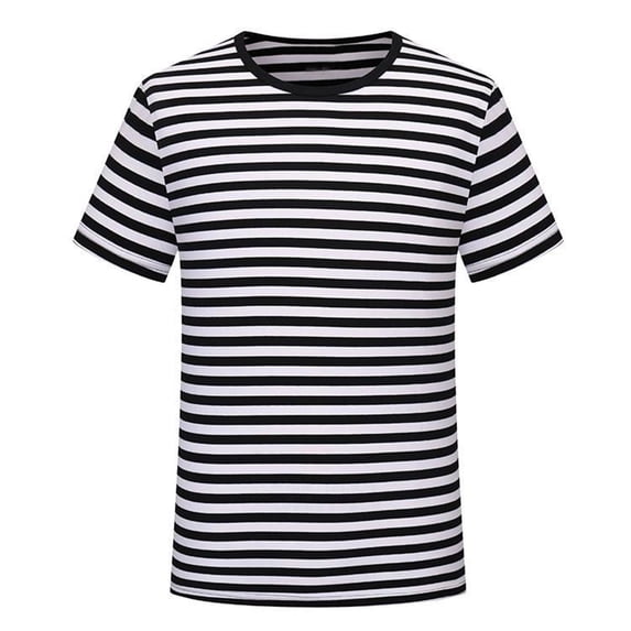 Men's Black White Striped T Shirts Crew Neck Short Sleeve Tops Casual Breton Striped Tees for Daily Streetwear