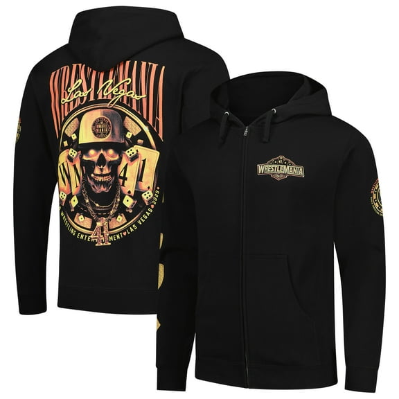 Men's Black WrestleMania 41 High-Roller Skull Full-Zip Hoodie
