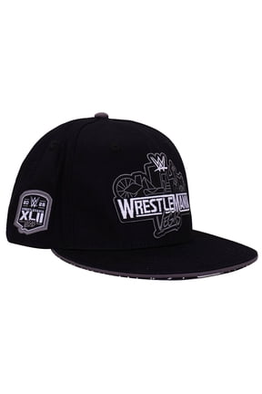 Men's Black WrestleMania 42 Logo Patch Flat Brim Snapback Hat