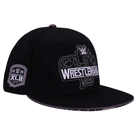 Men's Black WrestleMania 42 Logo Patch Flat Brim Snapback Hat