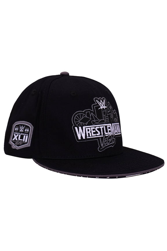Men's Black WrestleMania 42 Logo Patch Flat Brim Snapback Hat