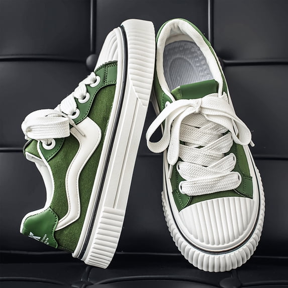 Men's Black & Yellow Lined Shell Toe Canvas Skate Shoes, Chunky Platform Lace Up Casual Sneakers