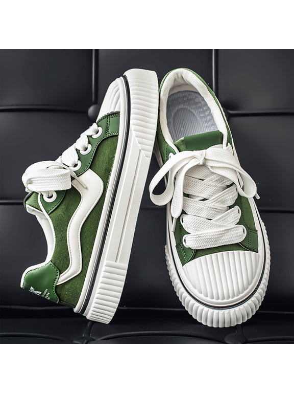 Men's Black & Yellow Lined Shell Toe Canvas Skate Shoes, Chunky Platform Lace Up Casual Sneakers