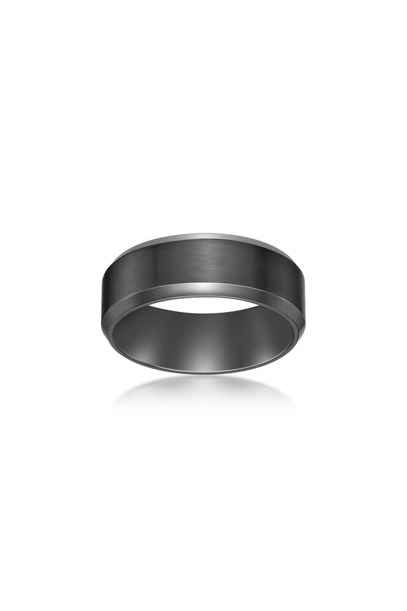 Men's Black Zirconium 8 MM Beveled Edge Ring for Men - Size 7