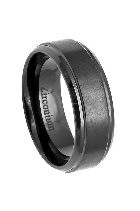 Men's Black Zirconium Ring Brushed Center and Stepped Edges l 8mm