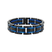 Men's Black and Blue Stainless Steel Link Bracelet
