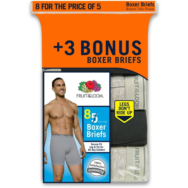 Men's Black and Gray Boxer Briefs, 5+3 Bonus Pack