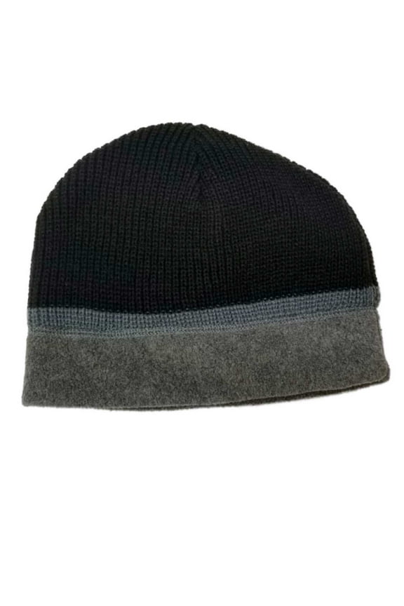 Men's Black and Grey Winter Reversible Beanie Stocking Cap Hat