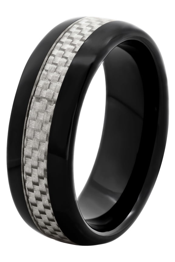 Men's Black and White Ceramic w/ Carbon Fiber 8MM Wedding Band