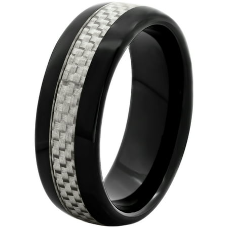 Men's Black and White Ceramic w/ Carbon Fiber 8MM Wedding Band