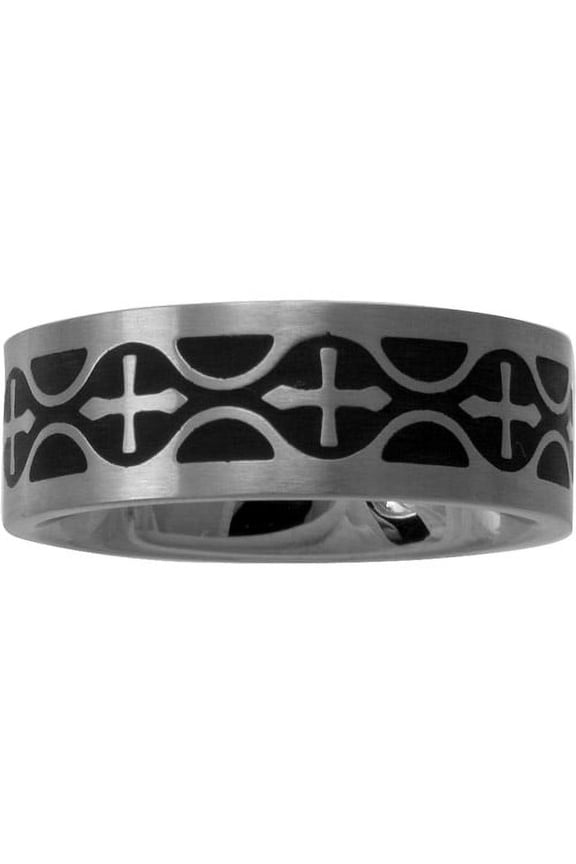 Men's Black and White Cross Ring in Stainless Steel