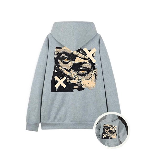 Men's Black and White Eye Pattern Hoodie, Autumn and Winter Sweatshirt