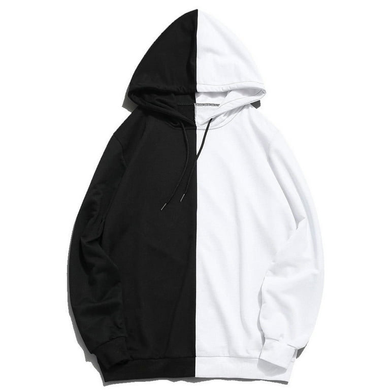 Men's Black and White Stitching Hoodie Long Sleeve Pullover Tops Casual Hooded Sweatshirt with Drawstring Men's Black and White Stitching Hoodie Long Sleeve Pullover Tops Casual Hooded Sweatshirt with Drawstring