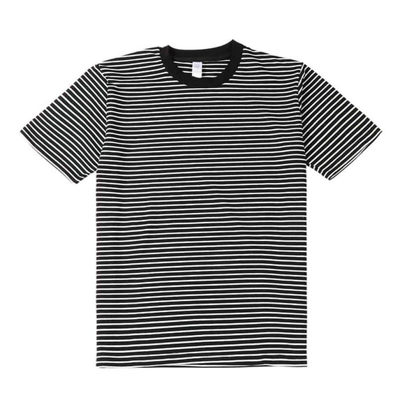 Men's Black and White Striped T-Shirt Casual Cotton T-Shirt Tops Simple Versatile Thin T-Shirt-S