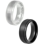 BRILLIANCE FINE JEWELRY Men's Black and White Tungsten 8mm Step-Edge Comfort Fit Wedding Bands, 2-pc Ring Gift Set