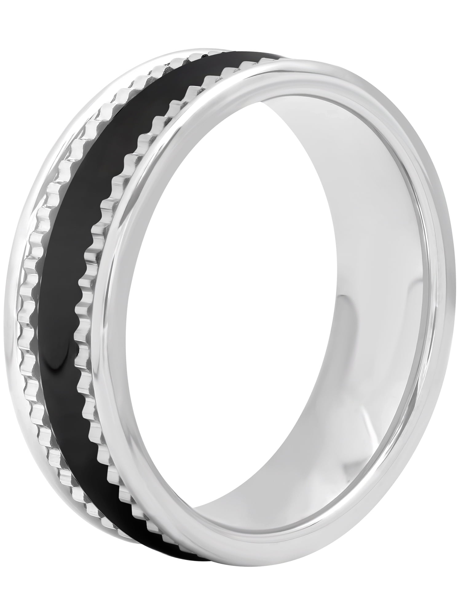 Men's Black and White Tungsten-Ceramic Ring, 7mm