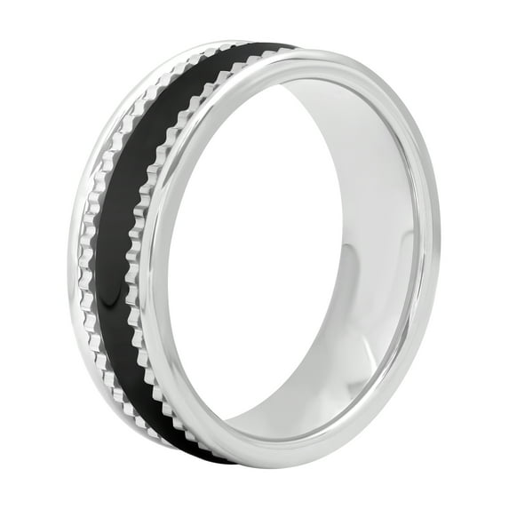 Men's Black and White Tungsten-Ceramic Ring, 7mm