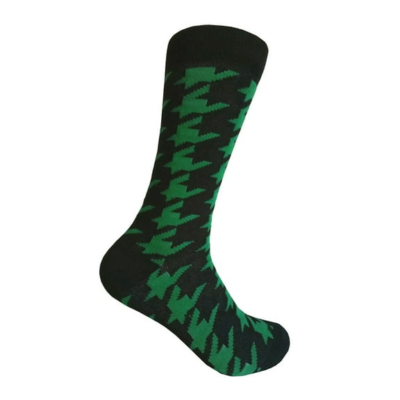 Men's Black with Green Houndstooth Pattern Novelty Dress Casual Socks