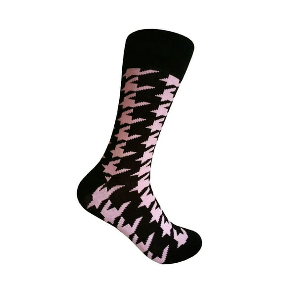Men's Black with Light Pink Houndstooth Pattern Mid-calf Dress Casual Socks