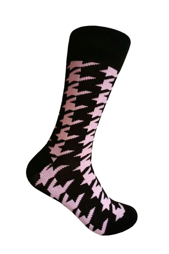 Men's Black with Light Pink Houndstooth Pattern Mid-calf Dress Casual Socks