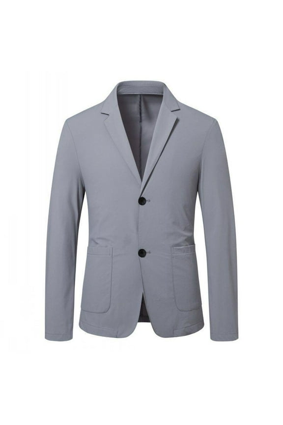 Men's Blazer Business Casual Solid Color Button Suit Jacket Slim Lightweight Turndown Collar Work Coats with Pockets Gray L