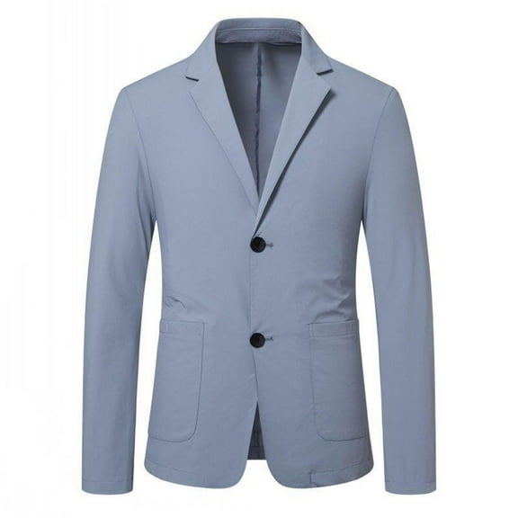 Men's Blazer Business Casual Solid Color Button Suit Jacket Slim Lightweight Turndown Collar Work Coats with Pockets Sky Blue M