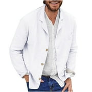 Men's Blazer Casual Cotton Linen 3 Button Long Sleeve Slim Lapel Formal Jacket Lightweight Solid Color Sports Coat Suit