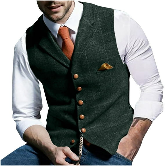 Men's Blazer Double Breasted Herringbone Tweed Waistcoat Vintage Lapel Business Wedding Suit Vest for Tuxedo Suit