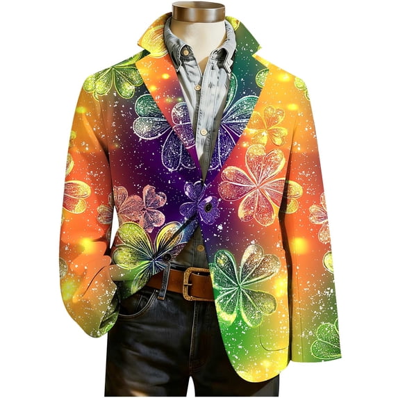 Men's Blazer Long Sleeve St Patricks Day Printed Button Lapel Collar Casual Lightweight Festival Jackets (S, Orange)