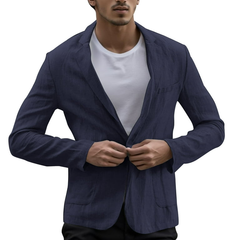 Men s Blazers Suit Jackets Summer Blazers for Men Mens Office Attire Lapel Long Sleeve Solid Color Button Down Navy Blazer for Men M Walmart