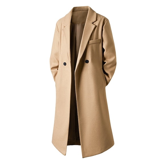 Men's Blend Double Long Overcoat With Lapel Collar Formal Business Casual Attire Yellow 5XL